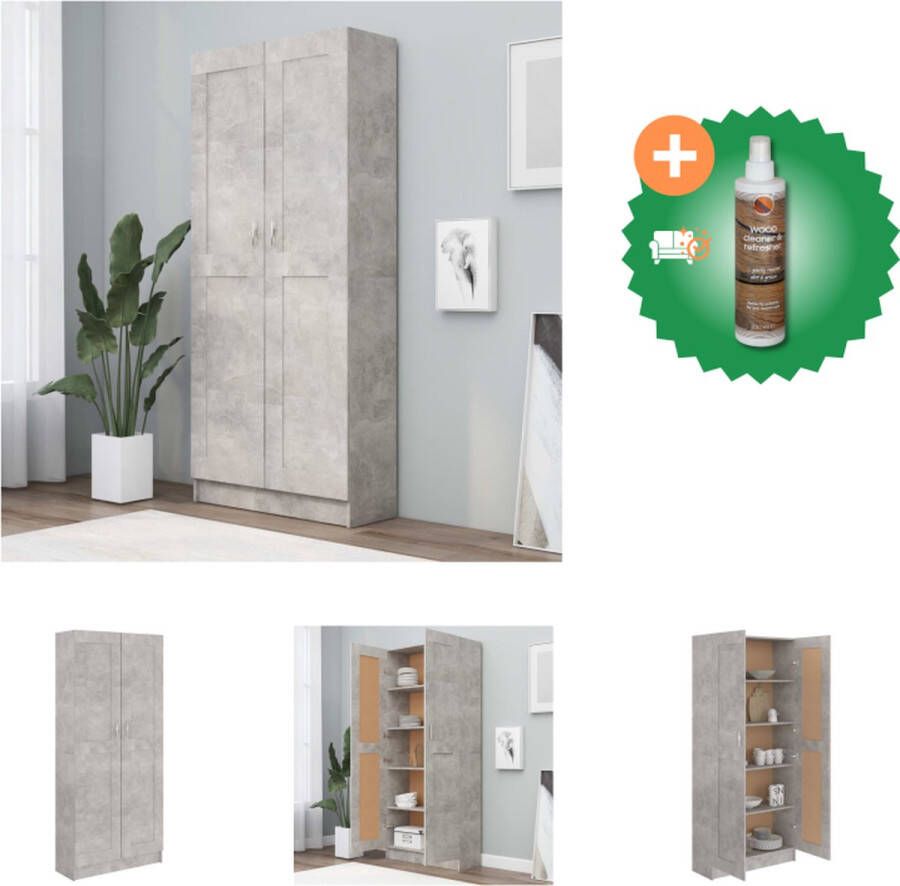 VidaXL Boekenkast 82-5x30-5x185-5 cm spaanplaat betongrijs Kast Inclusief Houtreiniger en verfrisser