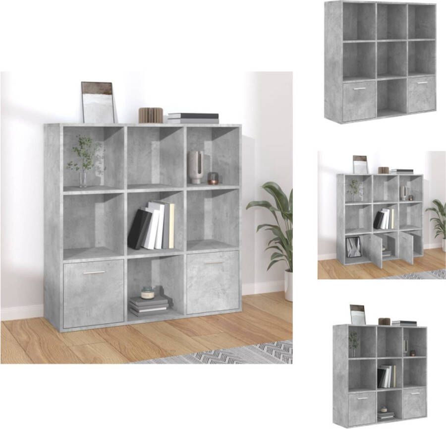 VidaXL Boekenkast Betongrijs 98x30x98 cm Open kubussen en 2 deuren Kast