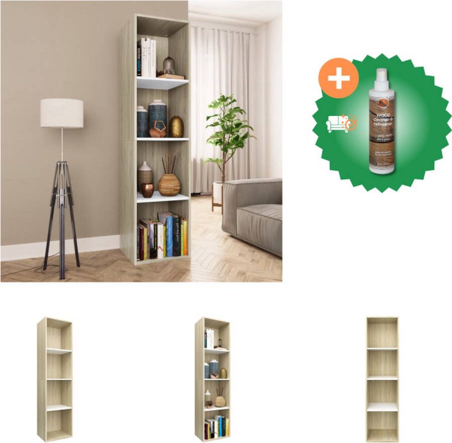 VidaXL Boekenkast tv-meubel 36x30x143cm bewerkt hout wit en eikenkleur Kast Inclusief Houtreiniger en verfrisser