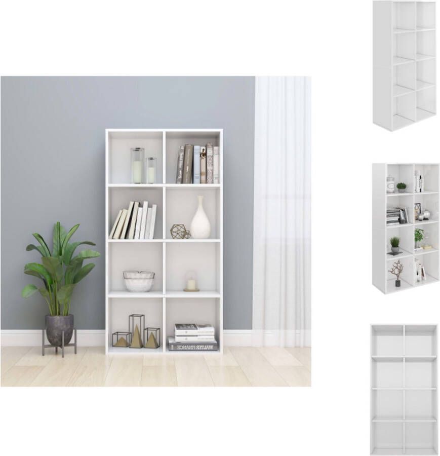 The Living Store Boekenkast dressoir 66x30x130 cm bewerkt hout hoogglans wit Boekenkast Houten Boekenkast Witte Boekenkast Bibliotheek Opslagmeubel - Foto 2