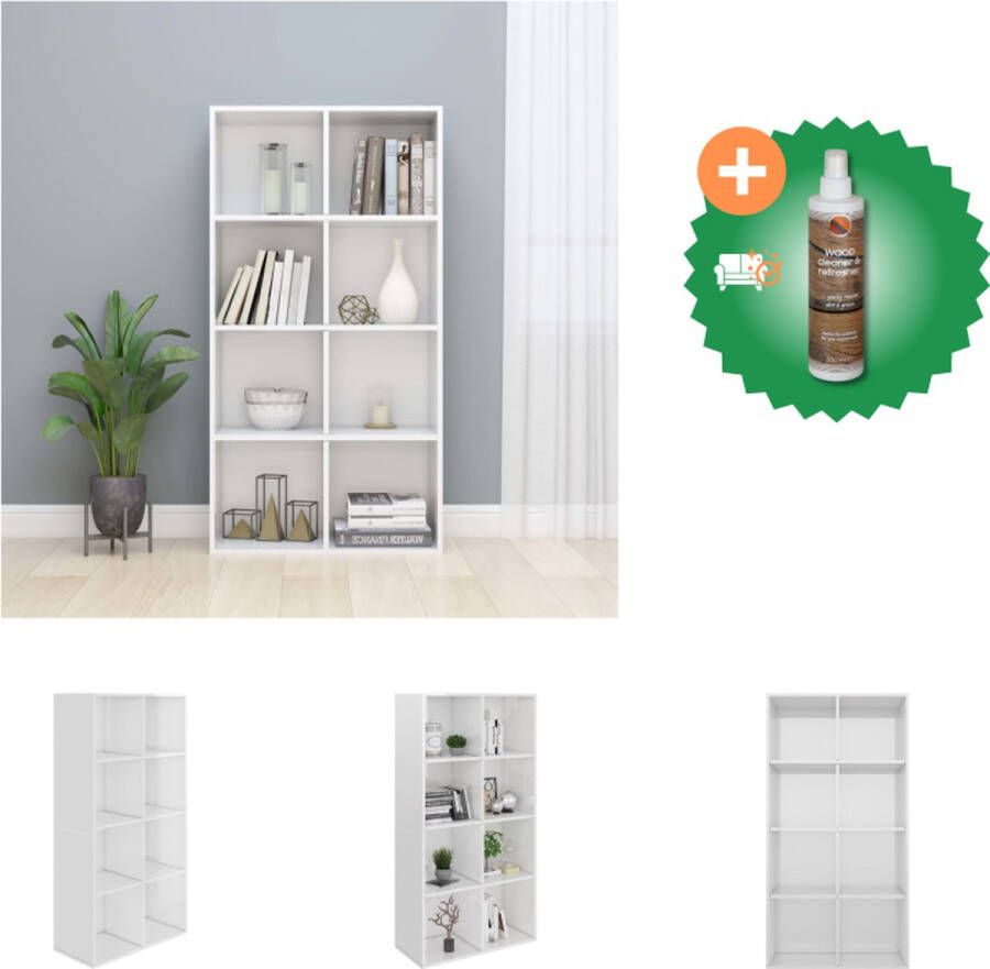 VidaXL Boekenkast dressoir 66x30x130 cm bewerkt hout hoogglans wit Kast Inclusief Houtreiniger en verfrisser