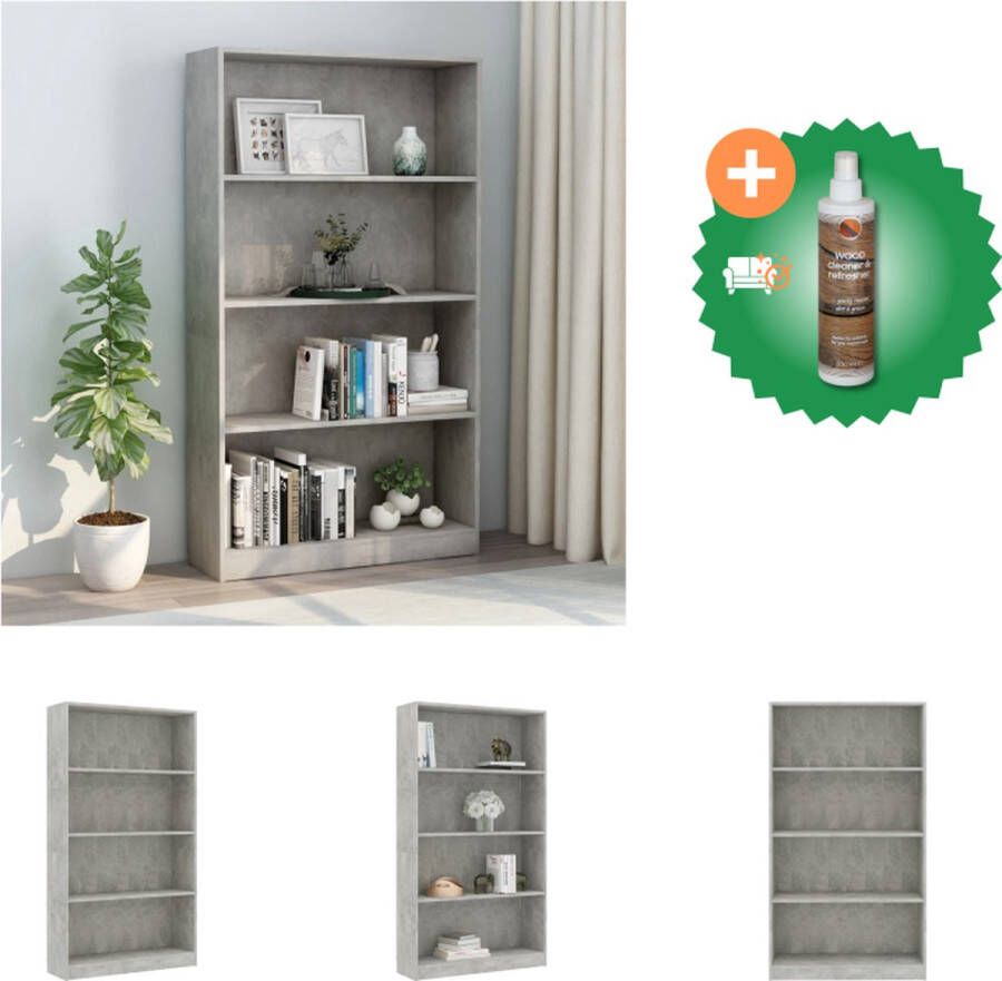 VidaXL Boekenkast met 4 schappen 80x24x142 cm bewerkt hout betongrijs Kast Inclusief Houtreiniger en verfrisser