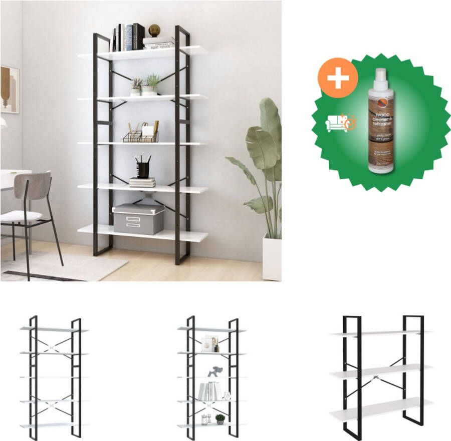 VidaXL Boekenkast met 5 schappen 100x30x175 cm bewerkt hout wit Kast Inclusief Houtreiniger en verfrisser