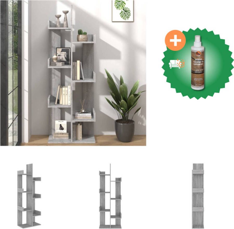 VidaXL Boekenkast 48x25-5x140 cm bewerkt hout grijs sonoma eikenkleur Kast Inclusief Houtreiniger en verfrisser