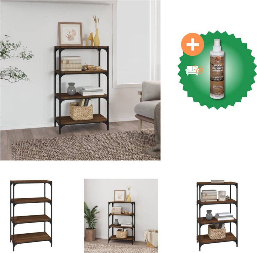 VidaXL Boekenkast 60x33x100 cm bewerkt hout en staal bruineikenkleur Kast Inclusief Houtreiniger en verfrisser