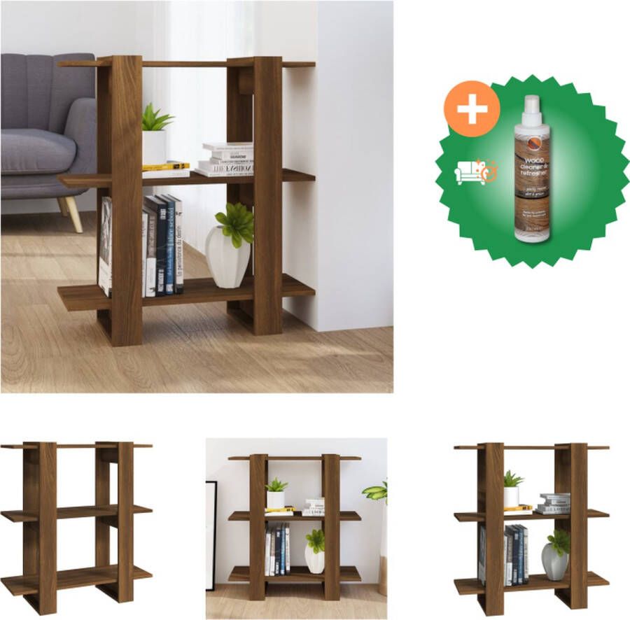 VidaXL Boekenkast Bruineiken 80 x 30 x 87 cm Hout Montage vereist Kan als scheidingswand worden gebruikt Kast Inclusief Houtreiniger en verfrisser
