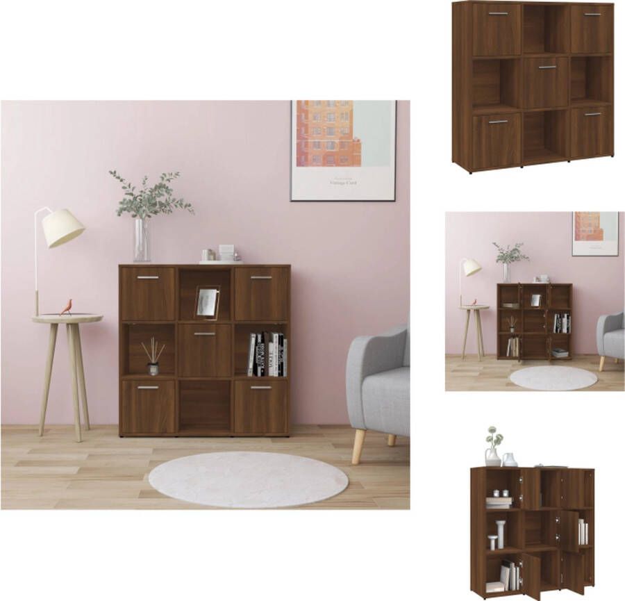 VidaXL Boekenkast Bruineiken 90 x 30 x 90 cm 9 vakken (5 met deuren) Kast