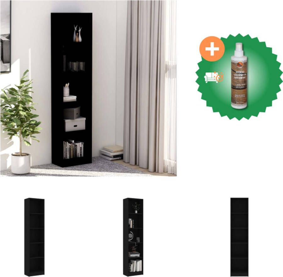 VidaXL Boekenkast met 5 schappen 40x24x175 cm bewerkt hout zwart Kast Inclusief Houtreiniger en verfrisser