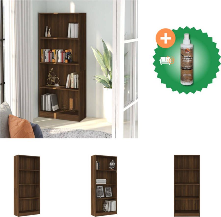 VidaXL Boekenkast 4 schappen 60x24x142 cm bewerkt hout bruineikenkleur Kast Inclusief Houtreiniger en verfrisser