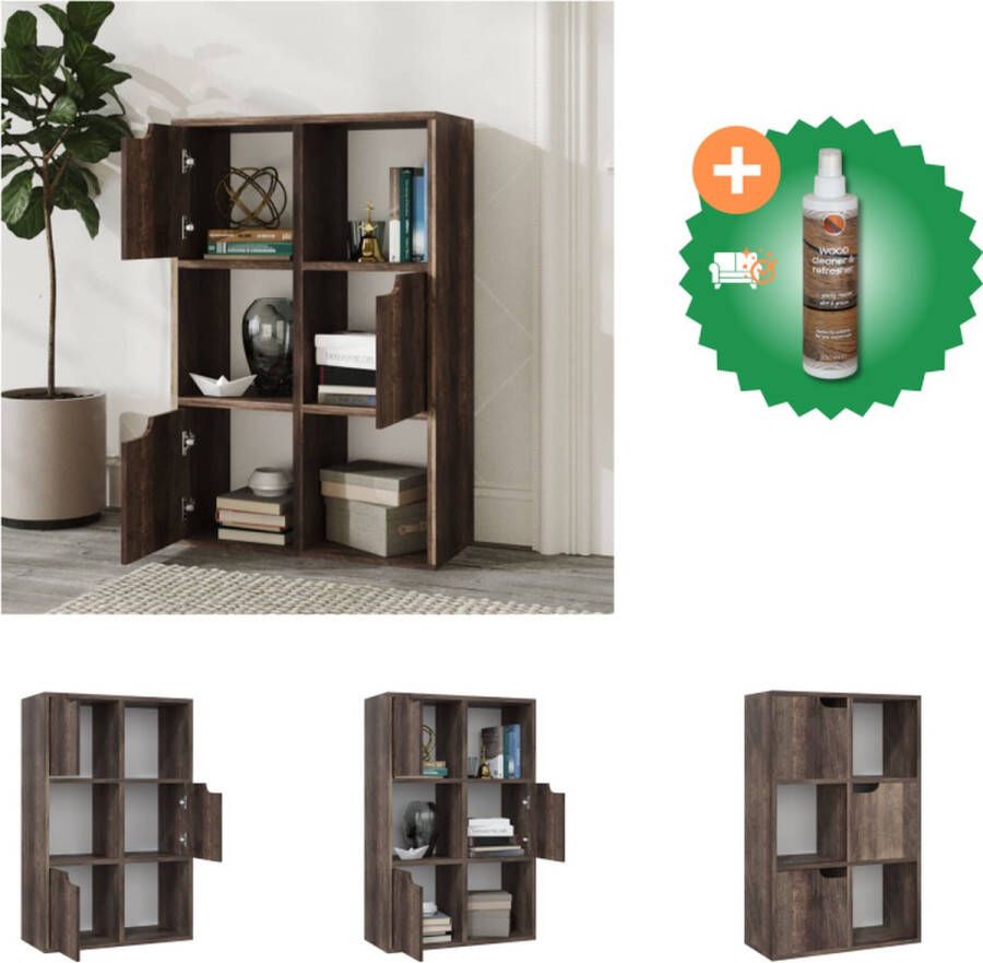 VidaXL Boekenkast compact en praktisch open vakken en vakken met deurtjes gerookt eiken 60 x 27.5 x 88 cm (L x B x H) Kast Inclusief Houtreiniger en verfrisser