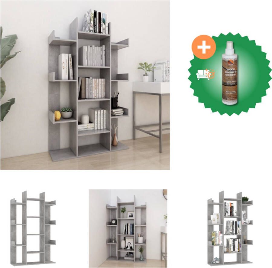 VidaXL Boekenkast 86x25-5x140 cm spaanplaat betongrijs Kast Inclusief Houtreiniger en verfrisser