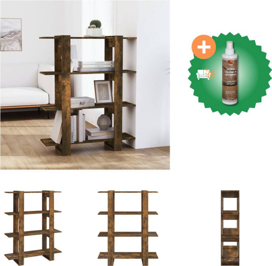 VidaXL Boekenkast Gerookt Eiken 100 x 30 x 123.5 cm Kan als scheidingswand gebruikt worden Kast Inclusief Houtreiniger en verfrisser
