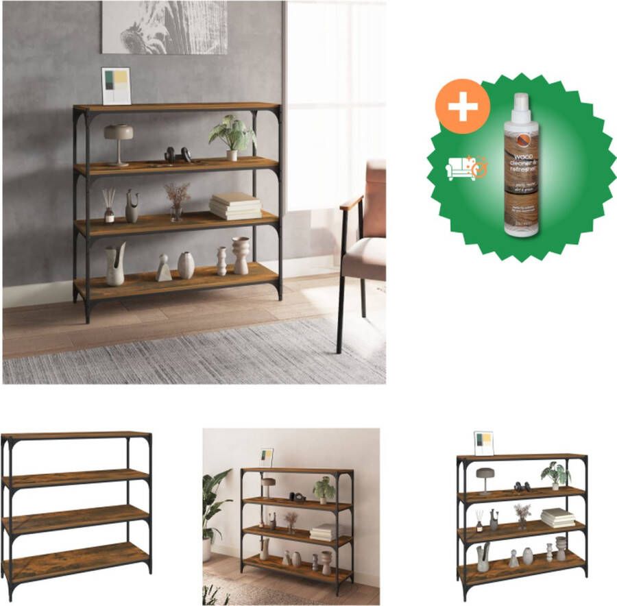 VidaXL Boekenkast Gerookt Eiken 100 x 33 x 100 cm Duurzaam hout en staal Kast Inclusief Houtreiniger en verfrisser
