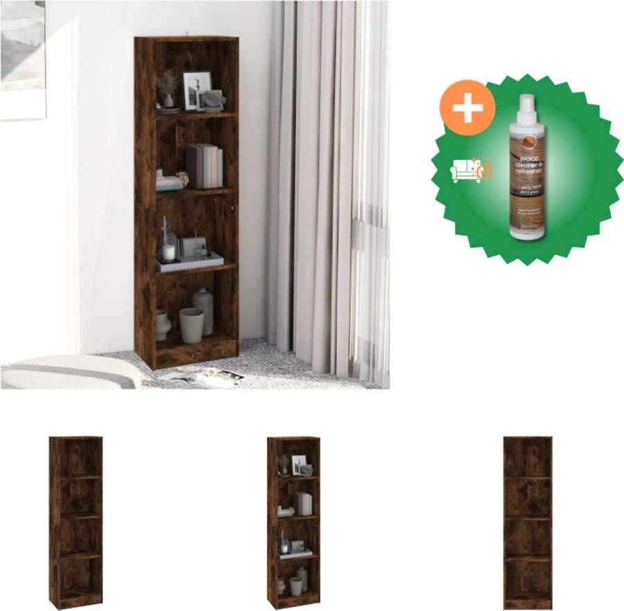 VidaXL Boekenkast 4-laags 40x24x143 cm bewerkt hout gerookt eikenkleur Kast Inclusief Houtreiniger en verfrisser