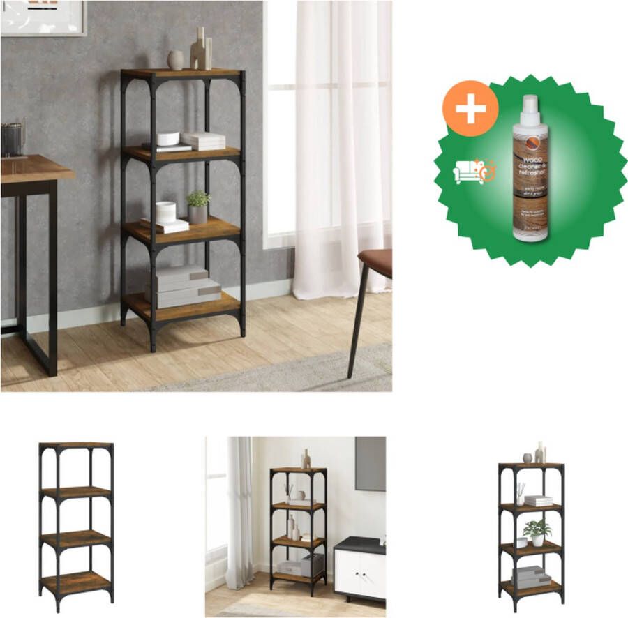 VidaXL Boekenkast Gerookt eiken 40 x 33 x 100 cm Duurzaam hout en staal Kast Inclusief Houtreiniger en verfrisser