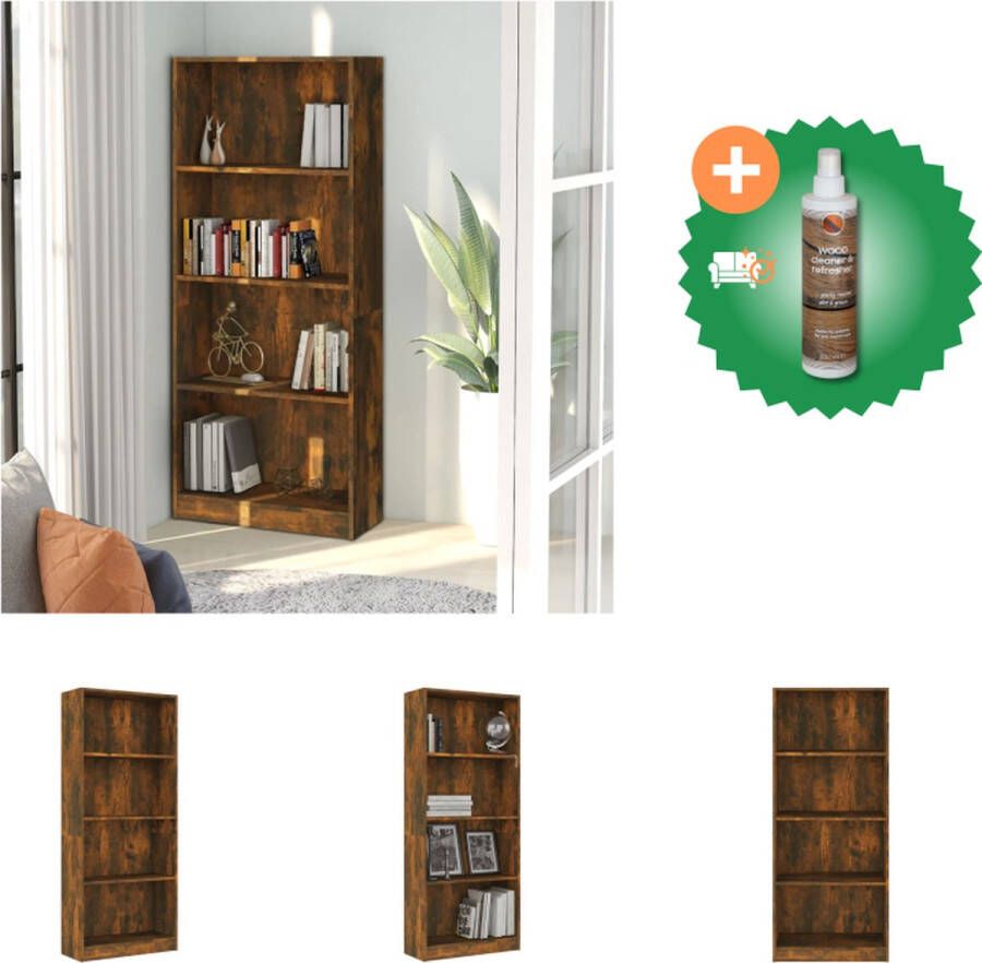 VidaXL Boekenkast 4-laags 60x24x142 cm bewerkt hout gerookt eikenkleur Kast Inclusief Houtreiniger en verfrisser