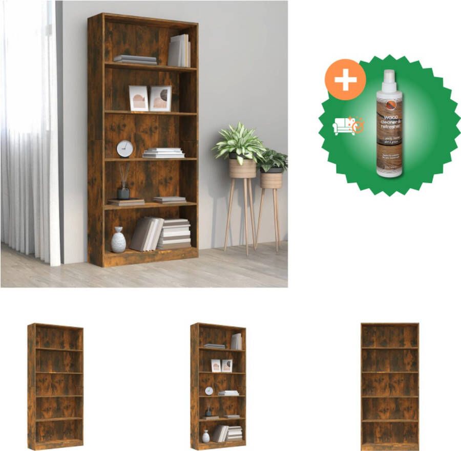 VidaXL Boekenkast 80x24x175 cm bewerkt hout gerookt eikenkleurig Kast Inclusief Houtreiniger en verfrisser