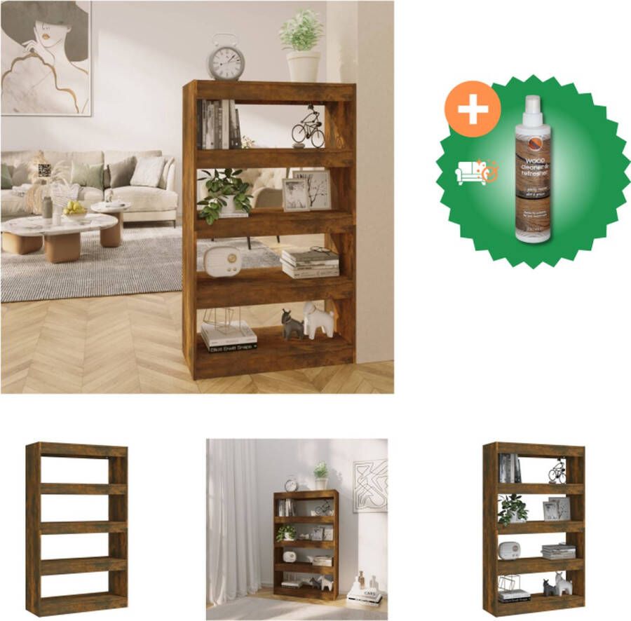 VidaXL Boekenkast Gerookt eiken 80 x 30 x 135 cm Kamerscherm mogelijk Kast Inclusief Houtreiniger en verfrisser