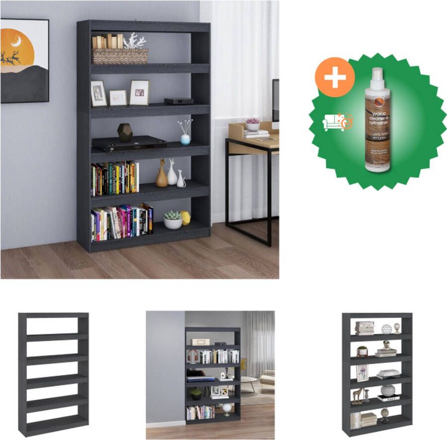 VidaXL Boekenkast kamerscherm 100x30x167-5 cm massief grenenhout grijs Kast Inclusief Houtreiniger en verfrisser