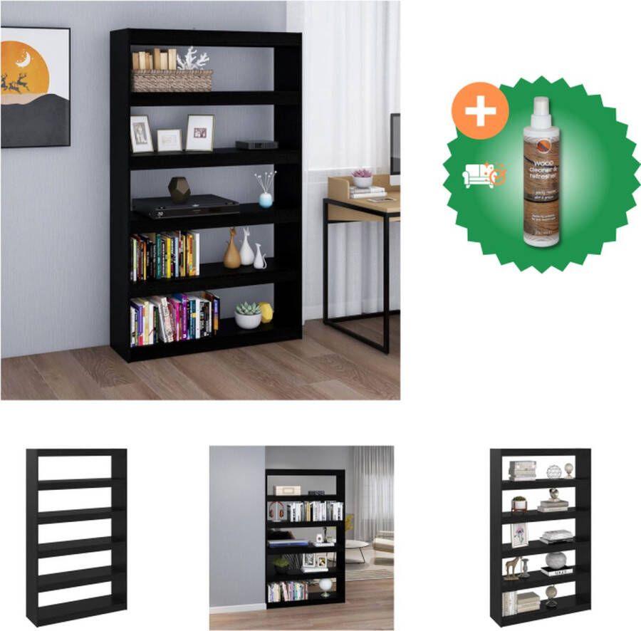 VidaXL Boekenkast kamerscherm 100x30x167-5 cm massief grenenhout zwart Kast Inclusief Houtreiniger en verfrisser