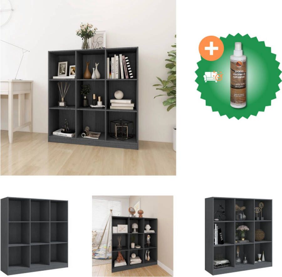 VidaXL Boekenkast kamerscherm 104x33-5x110 cm massief grenenhout grijs Kast Inclusief Houtreiniger en verfrisser