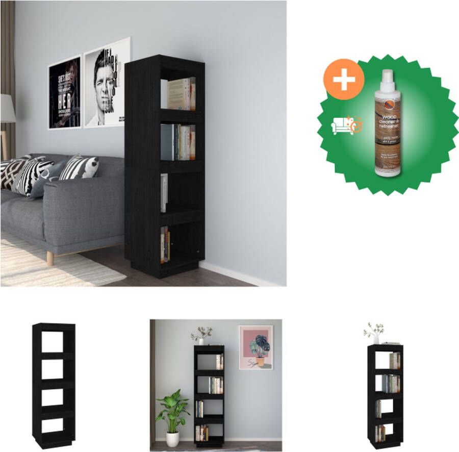 VidaXL Boekenkast kamerscherm 40x35x135 cm massief grenenhout zwart Kast Inclusief Houtreiniger en verfrisser