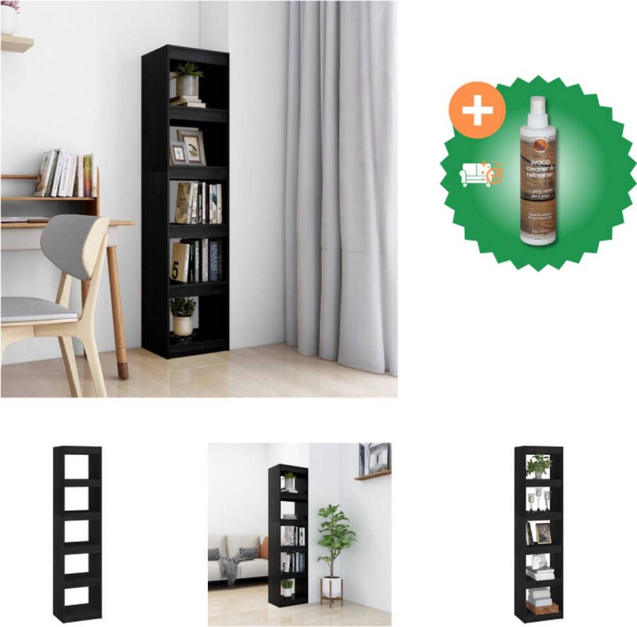 VidaXL Boekenkast kamerscherm 40x30x167-5 cm massief grenenhout zwart Kast Inclusief Houtreiniger en verfrisser