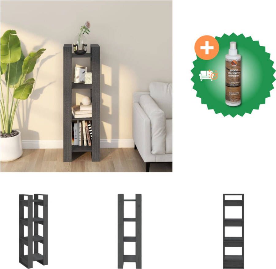 VidaXL Boekenkast kamerscherm 41x35x125 cm massief grenenhout grijs Kast Inclusief Houtreiniger en verfrisser