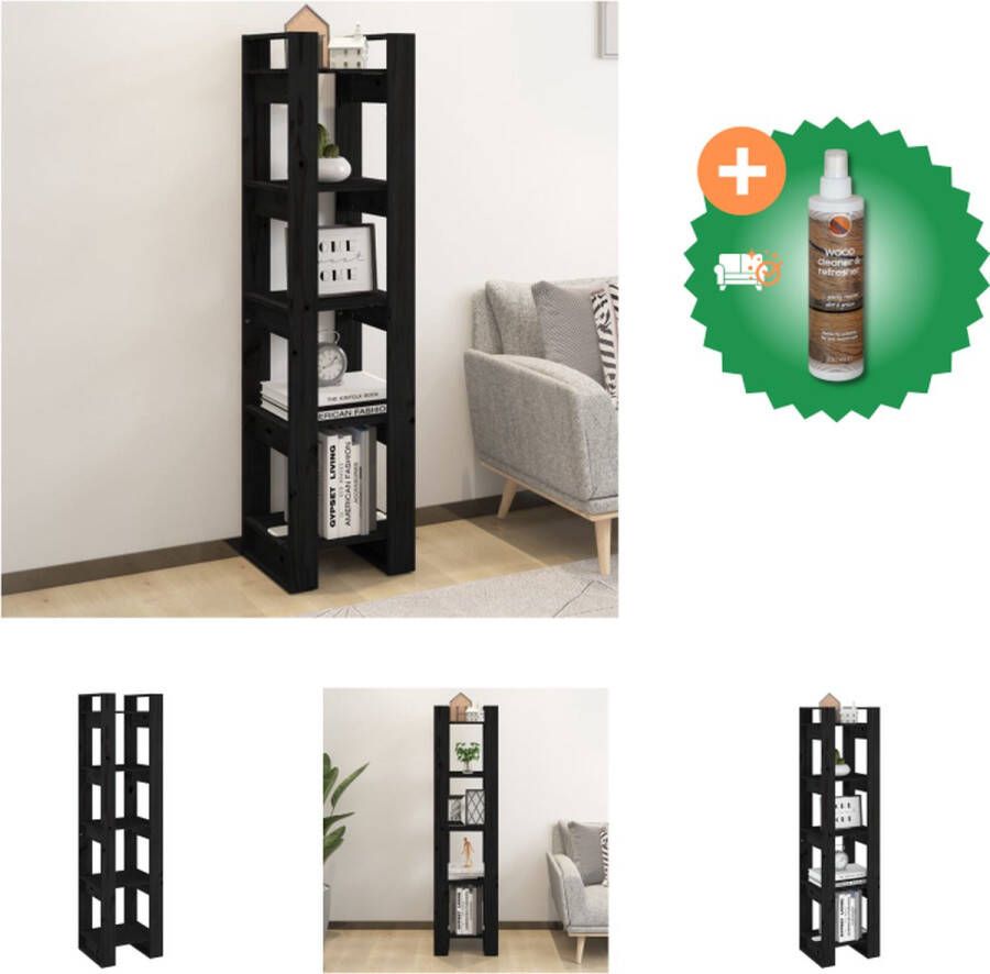 VidaXL Boekenkast kamerscherm 41x35x160 cm massief grenenhout zwart Kast Inclusief Houtreiniger en verfrisser