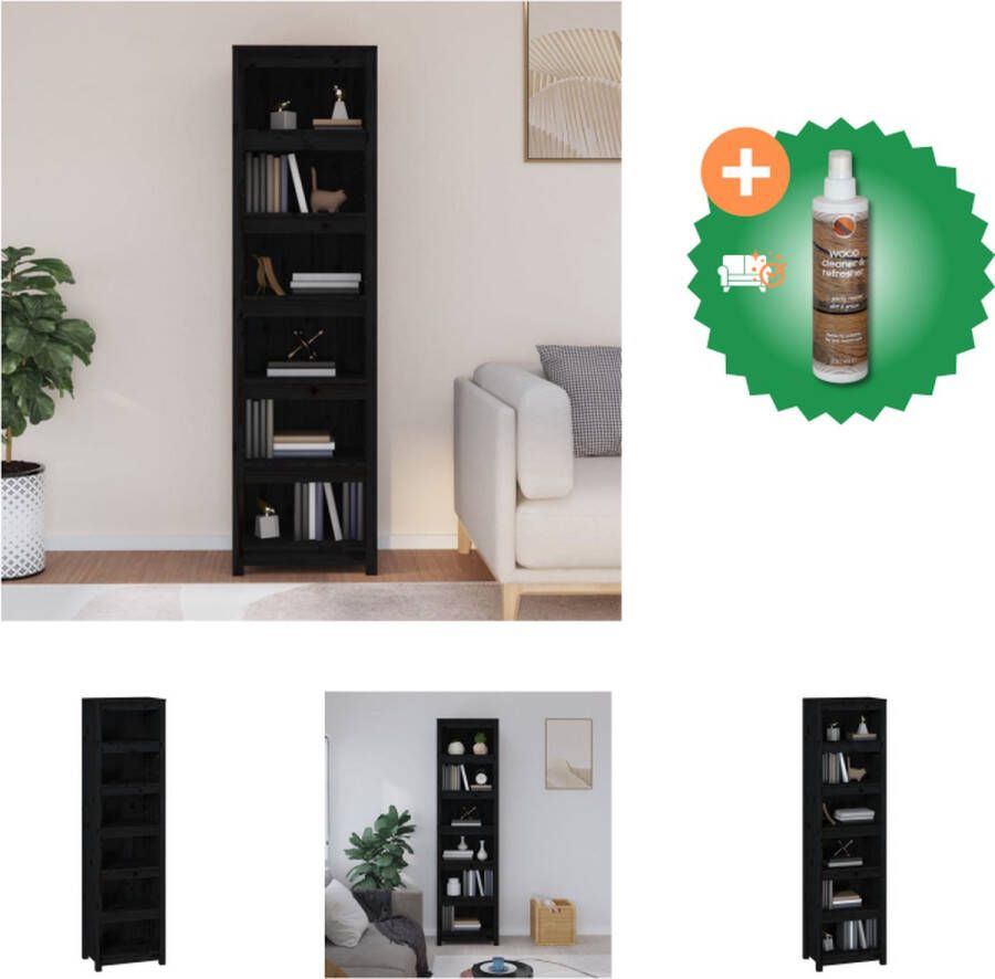VidaXL Boekenkast 50x35x183 cm massief grenenhout zwart Kast Inclusief Houtreiniger en verfrisser