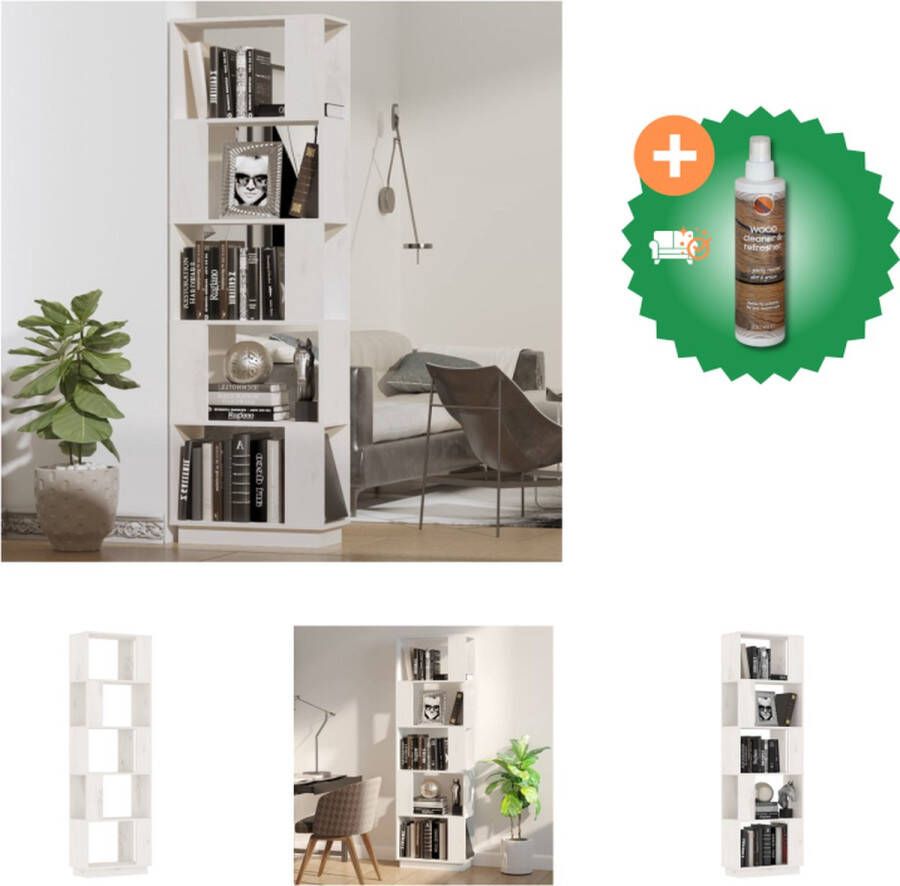 VidaXL Boekenkast kamerscherm 51x25x163-5 cm massief grenenhout wit Kast Inclusief Houtreiniger en verfrisser