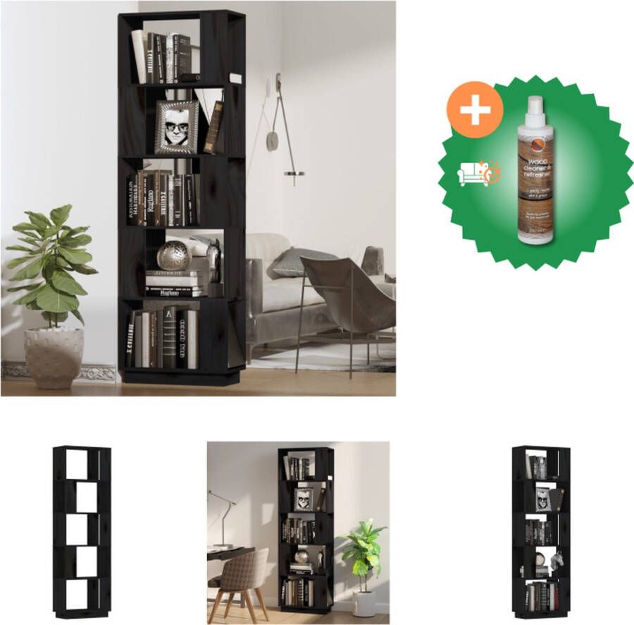 VidaXL Boekenkast kamerscherm 51x25x163-5 cm massief grenenhout zwart Kast Inclusief Houtreiniger en verfrisser