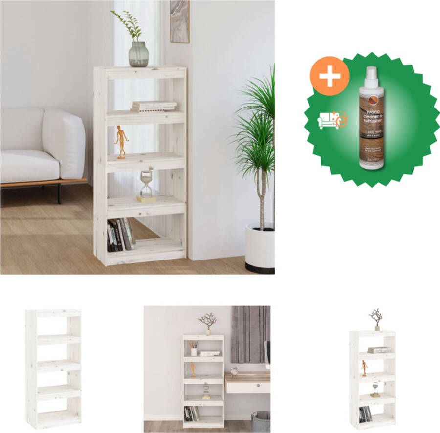 VidaXL Boekenkast kamerscherm 60x30x135-5 cm massief grenenhout wit Kast Inclusief Houtreiniger en verfrisser