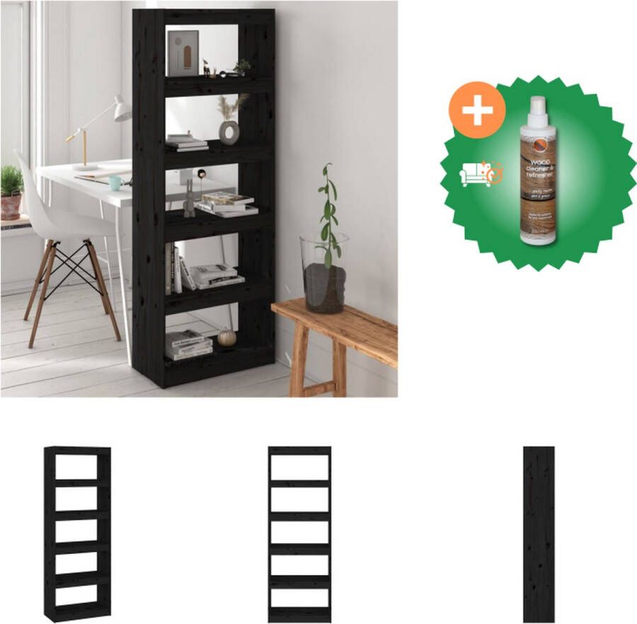 VidaXL Boekenkast Grenenhout 60 x 30 x 167.5 cm Zwart Kast Inclusief Houtreiniger en verfrisser