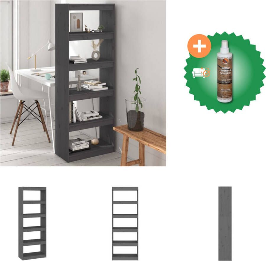 VidaXL Boekenkast kamerscherm 60x30x167-5 cm massief grenenhout grijs Kast Inclusief Houtreiniger en verfrisser