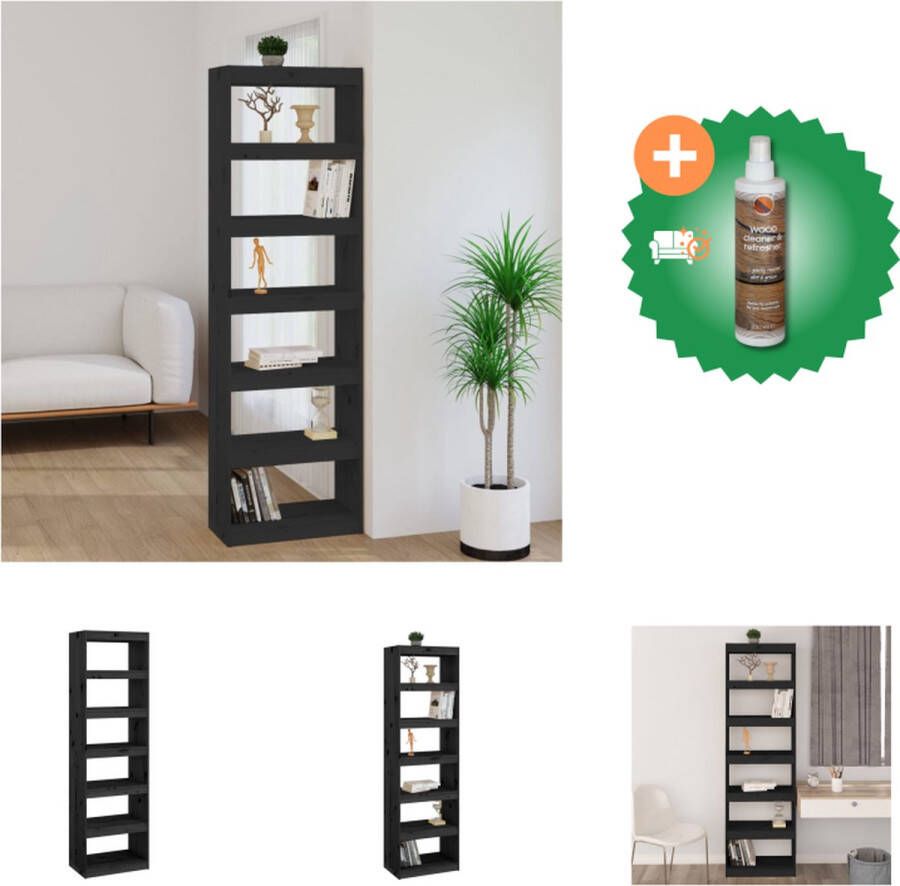 VidaXL Boekenkast kamerscherm 60x30x199-5 cm massief grenenhout zwart Kast Inclusief Houtreiniger en verfrisser