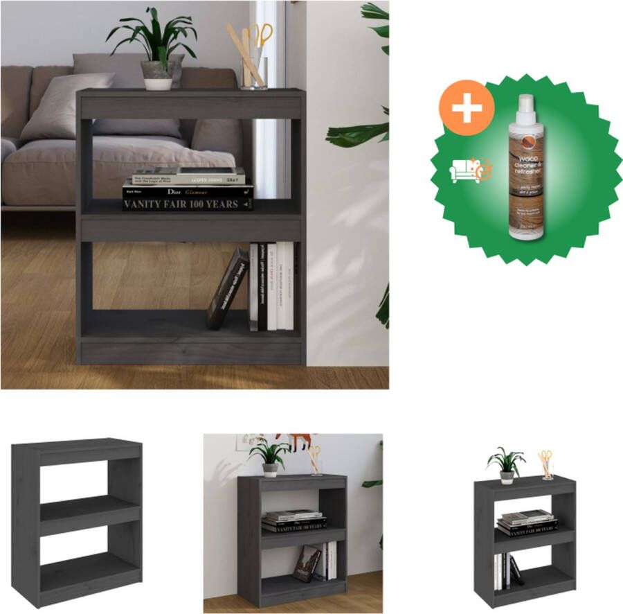 VidaXL Boekenkast kamerscherm 60x30x71-5 cm massief grenenhout grijs Kast Inclusief Houtreiniger en verfrisser