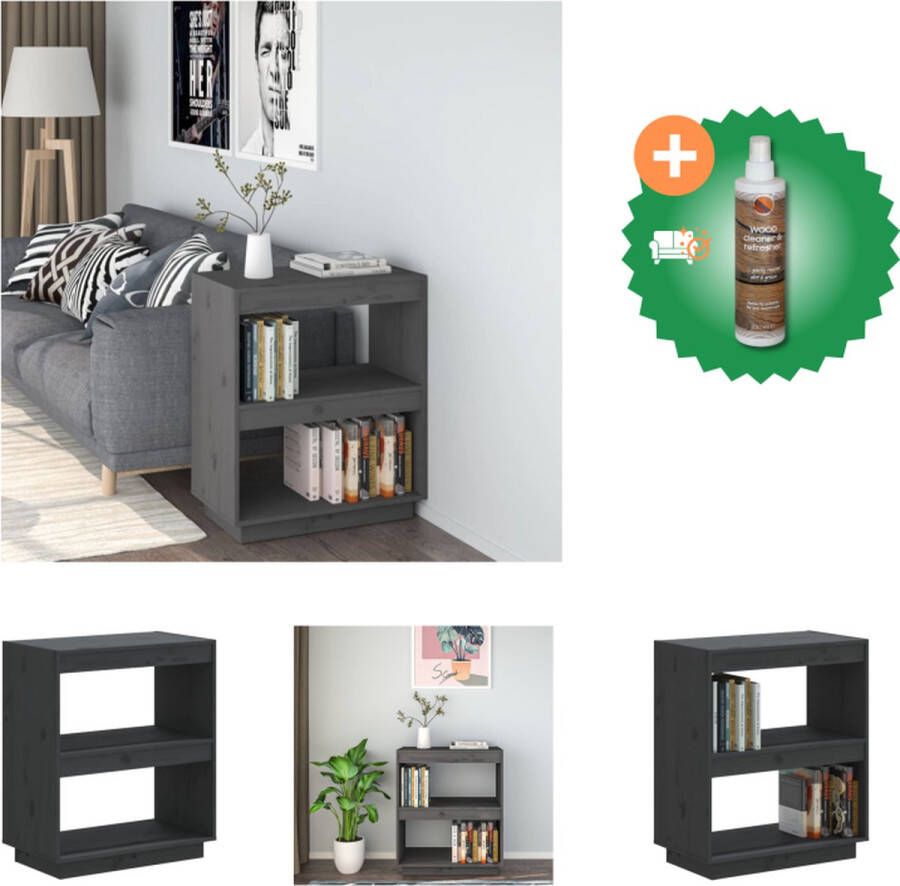 VidaXL Boekenkast 60x35x71 cm massief grenenhout grijs Kast Inclusief Houtreiniger en verfrisser