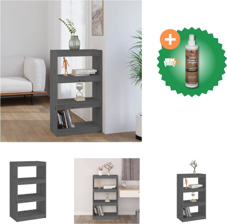 VidaXL Boekenkast kamerscherm 60x30x103-5 cm massief grenenhout grijs Kast Inclusief Houtreiniger en verfrisser