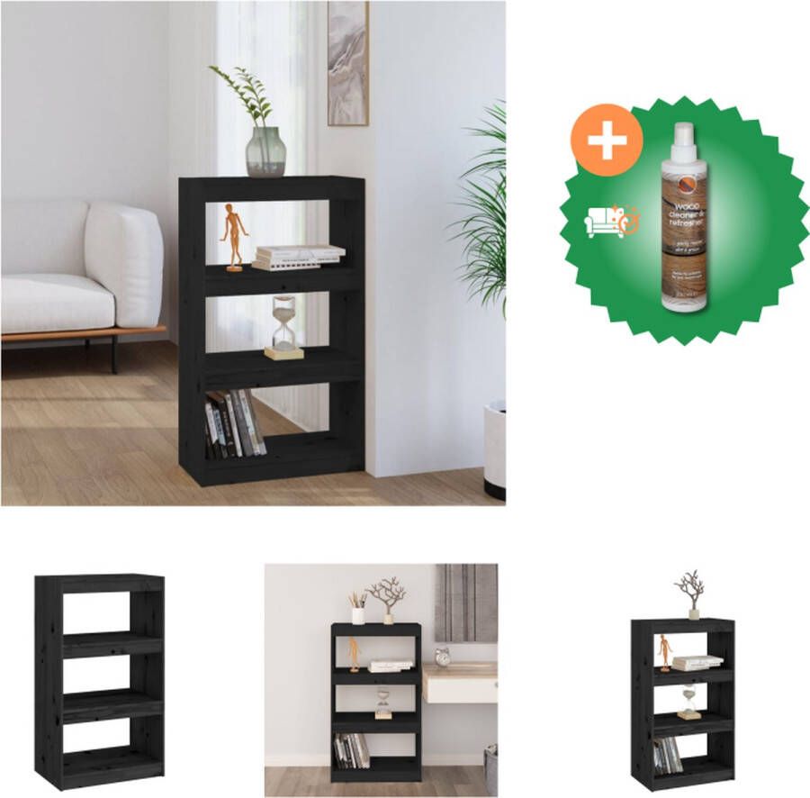 VidaXL Boekenkast kamerscherm 60x30x103-5 cm massief grenenhout zwart Kast Inclusief Houtreiniger en verfrisser