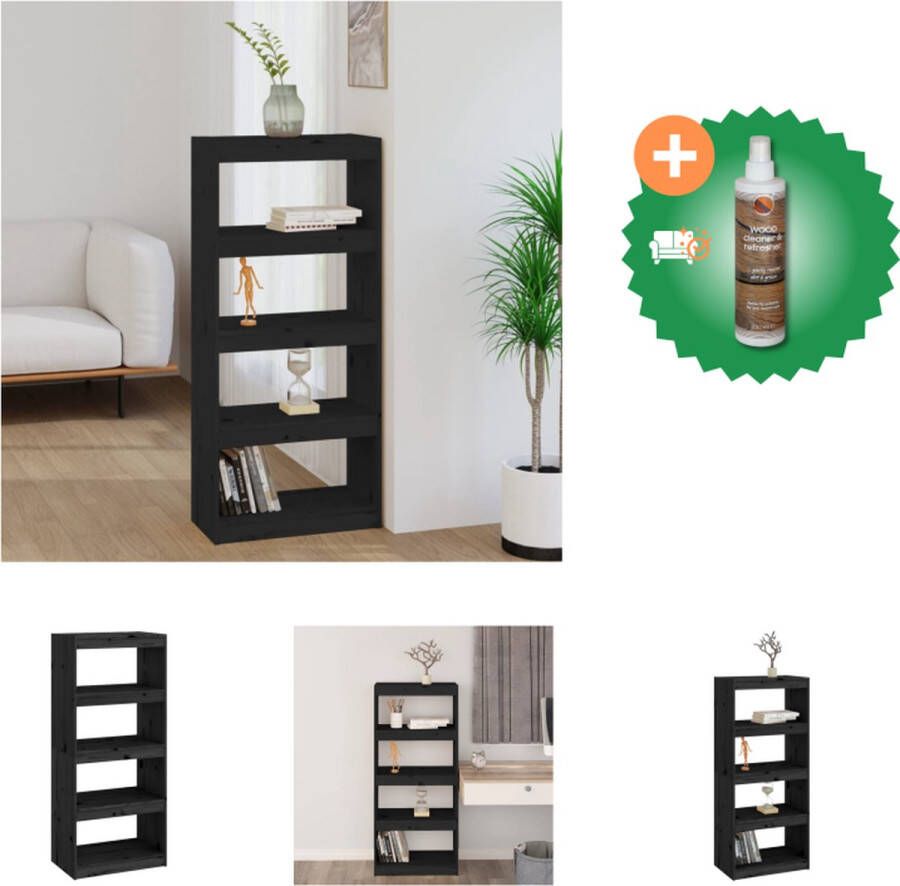 VidaXL Boekenkast kamerscherm 60x30x135-5 cm massief grenenhout zwart Kast Inclusief Houtreiniger en verfrisser
