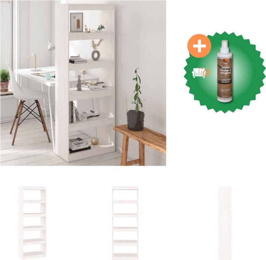 VidaXL Boekenkast kamerscherm 60x30x167-5 cm massief grenenhout wit Kast Inclusief Houtreiniger en verfrisser