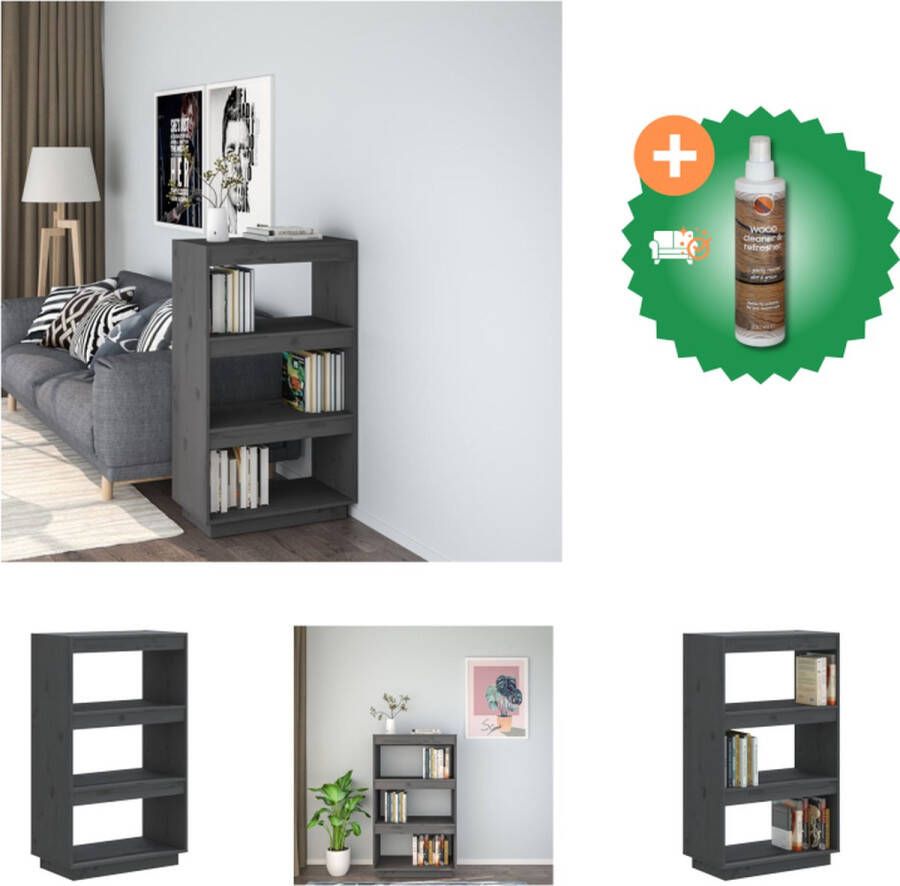 VidaXL Boekenkast kamerscherm 60x35x103 cm massief grenenhout grijs Kast Inclusief Houtreiniger en verfrisser
