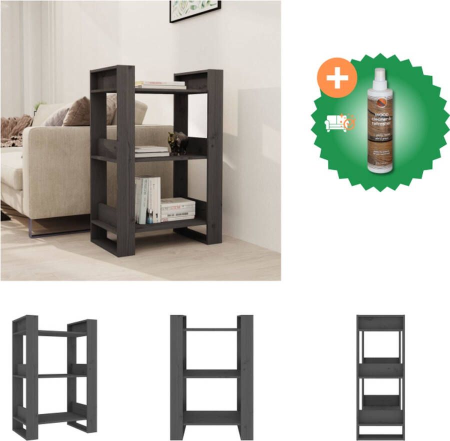 VidaXL Boekenkast kamerscherm 60x35x91 cm massief grenenhout grijs Kast Inclusief Houtreiniger en verfrisser