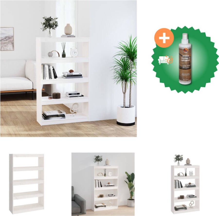 VidaXL Boekenkast kamerscherm 80x30x135-5 cm massief grenenhout wit Kast Inclusief Houtreiniger en verfrisser