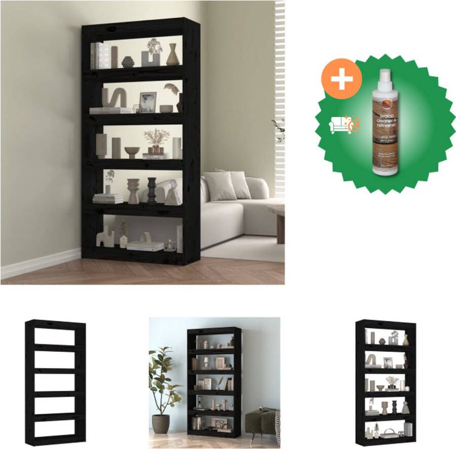 VidaXL Boekenkast kamerscherm 80x30x167-4 cm massief grenenhout zwart Kast Inclusief Houtreiniger en verfrisser