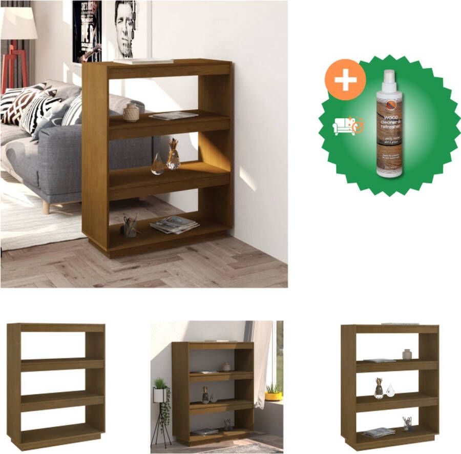 VidaXL Boekenkast Grenenhout 80 x 35 x 103 cm Honingbruin Kast Inclusief Houtreiniger en verfrisser