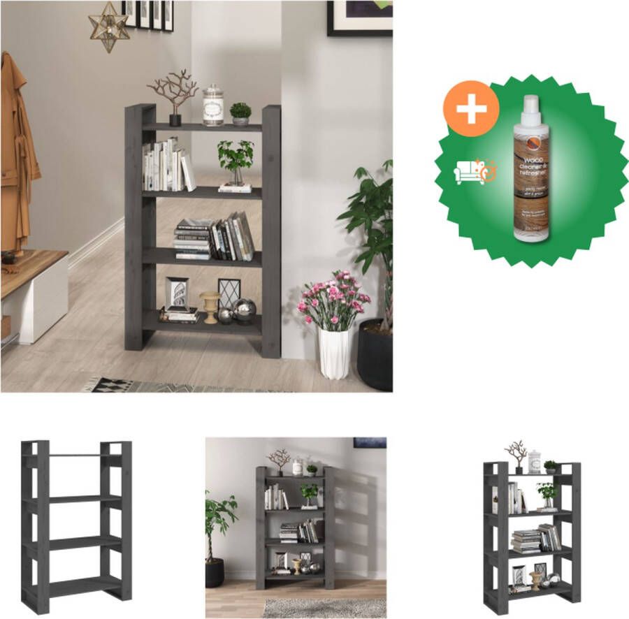 VidaXL Boekenkast kamerscherm 80x35x125 cm massief grenenhout grijs Kast Inclusief Houtreiniger en verfrisser