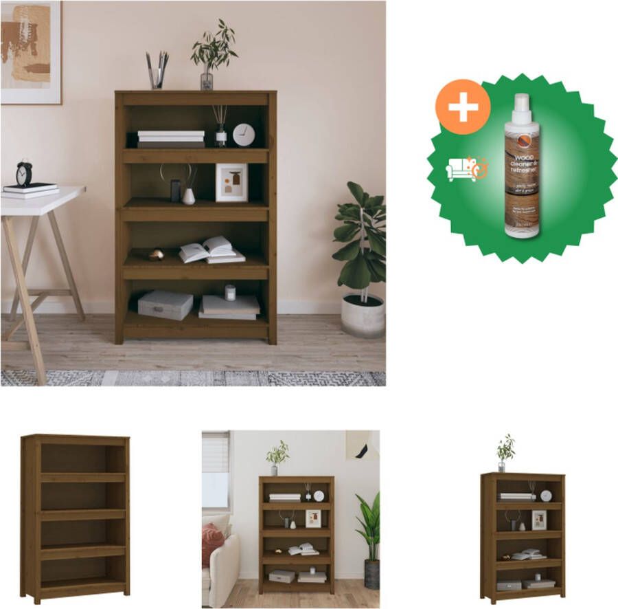 VidaXL Boekenkast Grenenhout 80 x 35 x 126 cm Honingbruin Kast Inclusief Houtreiniger en verfrisser