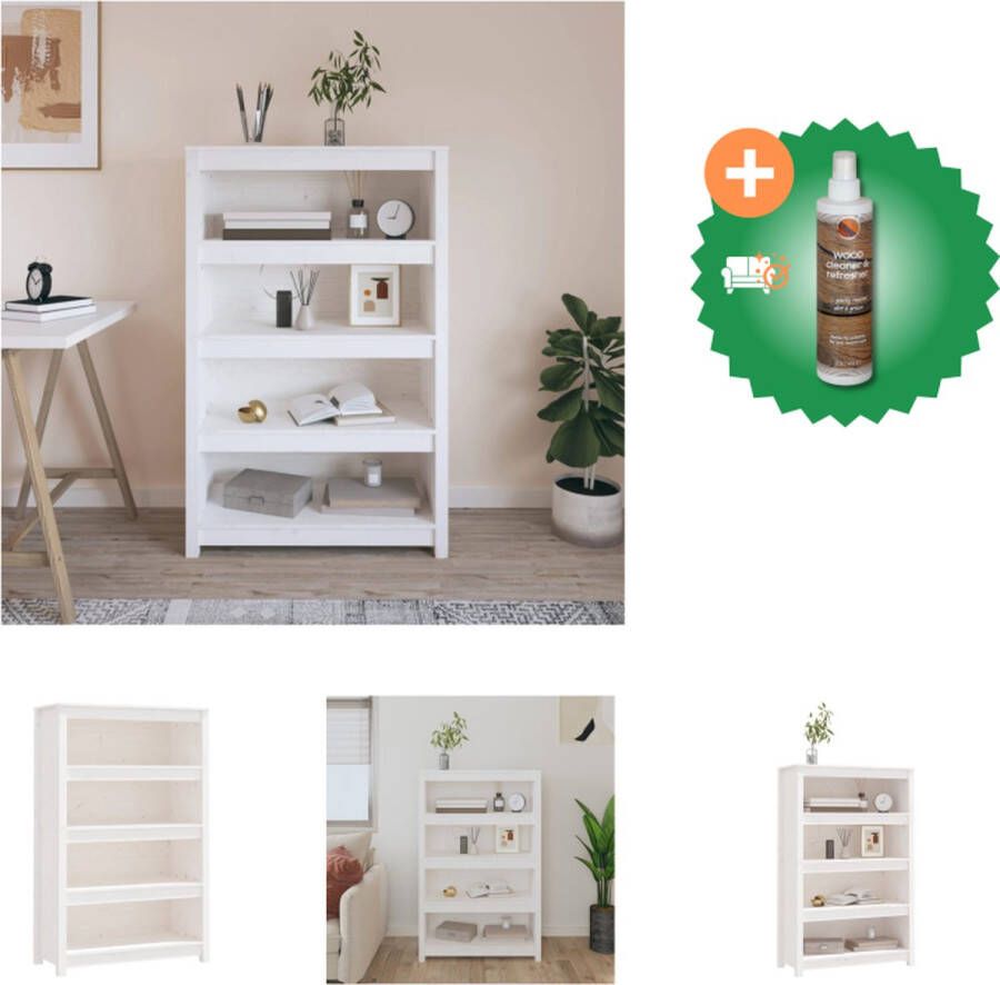 VidaXL Boekenkast 80x35x126 cm massief grenenhout wit Kast Inclusief Houtreiniger en verfrisser
